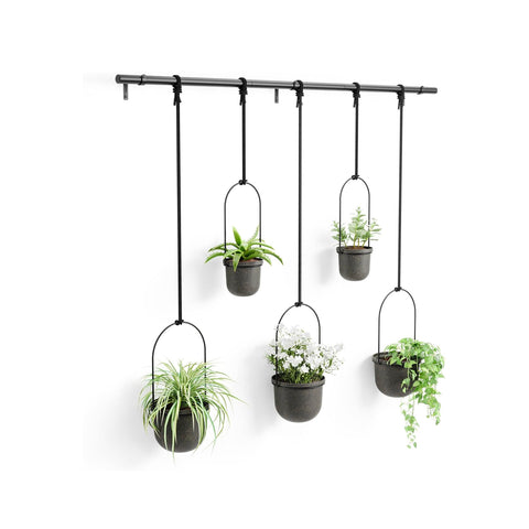 5-teiliges Blumenampel-Set mit Stange, schwarz