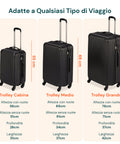 Set 3 Trolley Con Manico Telescopico E Ruote 56/66/76cm Nero