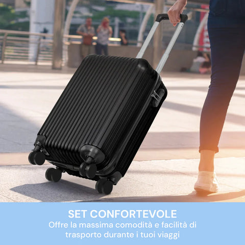 Set 3 Trolley Con Manico Telescopico E Ruote 56/66/76cm Nero