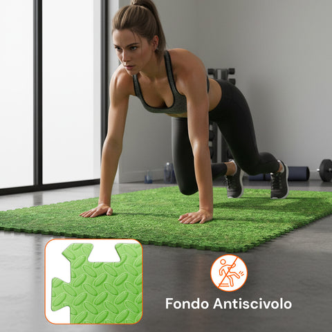 Stuoia Modulare 8 Pezzi 50x50 cm - Tappeto Antiscivolo Effetto Prato per Bambini