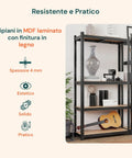 Scaffale 4 Ripiani Acciaio E Mdf Laminato Effetto Legno Portata Totale 400kg