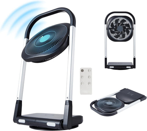 Schlanker, zusammenklappbarer Ventilator, 8 Geschwindigkeiten mit Timer und Fernbedienung, 13 W, Schwarz
