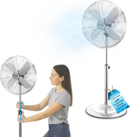 Standventilator leise 50W mit 3 Geschwindigkeiten und einstellbarer Oszillation