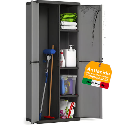 Besenschrank für den Außenbereich mit 2 Türen und 3 verstellbaren Einlegeböden 68x40x168cm