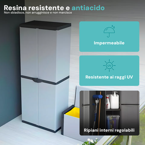 Armadio Portascope da esterno a 2 Ante e 3 Ripiani Regolabili 68x40x168cm