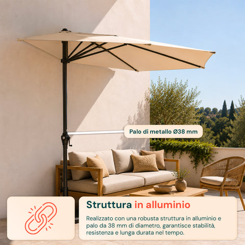 Ombrellone Parete Mezzaluna 2,7x2,3m in Alluminio e Poliestere