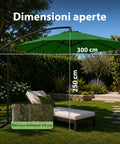 Ombrellone Rotondo Ø3m Decentrato Braccio Laterale in Acciaio, Manovella, Poliestere 180gr Impermeabile UV per Giardino e Terrazzo