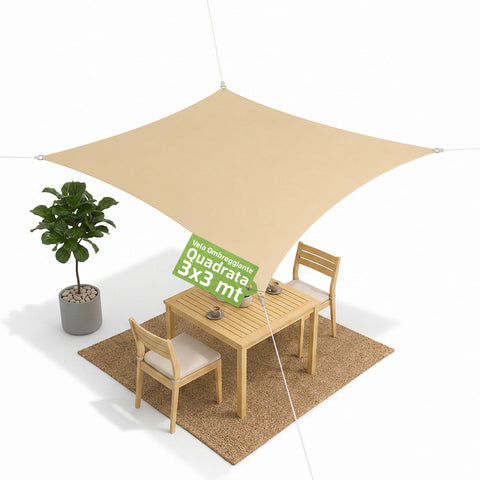 Quadratisches wasserabweisendes Sonnensegel in Beige mit UV-Schutz für den Außenbereich