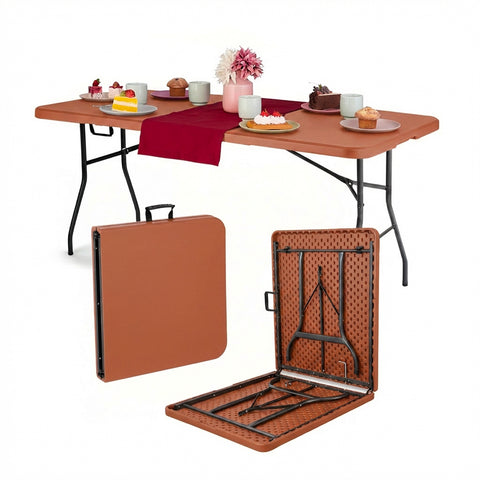 Tavolo Richiudibile a Valigia Terracotta per Esterno – Plastica PP Salvaspazio 180x75x74cm
