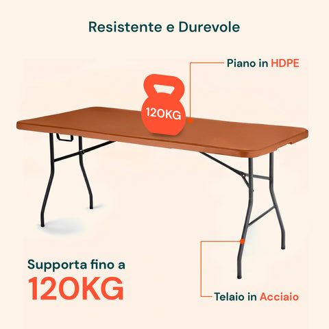 Tavolo Richiudibile a Valigia Terracotta per Esterno – Plastica PP Salvaspazio 180x75x74cm