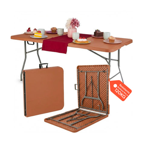 Klappbarer Koffertisch Terrakotta für den Außenbereich – Platzsparender PP-Kunststoff 180x75x74cm