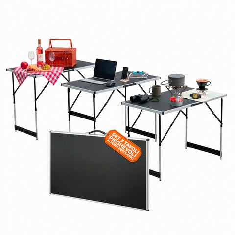3-teiliges Set klappbarer Tische mit 4 Höhenverstellmöglichkeiten und Aluminiumgestell