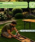 Set Tavolo e 2 Panche Pieghevoli da Giardino 120cm / 180cm in Legno con Struttura in Ferro e Foro Ombrellone 5cm – Portata Tavolo 200kg