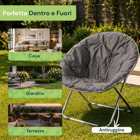 Poltrona Imbottita Pieghevole in Acciaio e Tessuto Oxford - Dimensioni 80x36x80cm