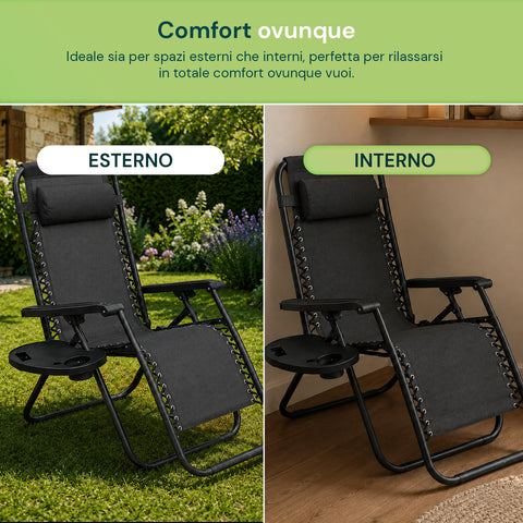 Sedia da Giardino Pieghevole con Vassoio Laterale – Portata 120kg – Struttura in Ferro e Tessuto Teslin