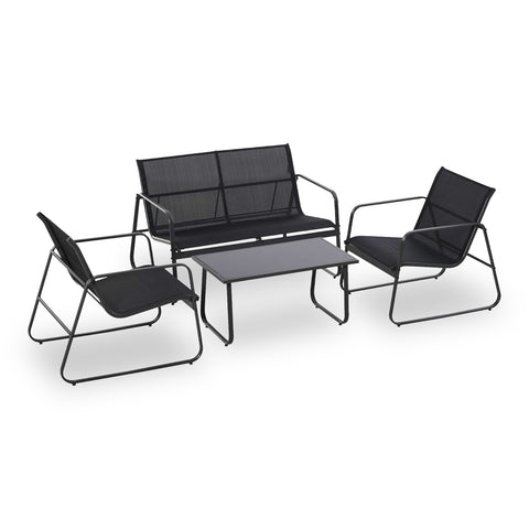 Set Lounge da Esterno 4 Pezzi – Salotto da Giardino con 2 Sedie, Divanetto e Tavolino – Struttura in Ferro e Seduta in Textilene – Portata 240kg/120kg
