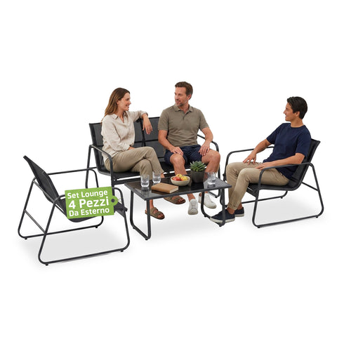 Set lounge da giardino 4 pezzi in ferro e Textilene