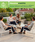 Set Lounge da Esterno 4 Pezzi – Salotto da Giardino con 2 Sedie, Divanetto e Tavolino – Struttura in Ferro e Seduta in Textilene – Portata 240kg/120kg