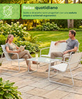 Set Lounge da Esterno 4 Pezzi – Salotto da Giardino con 2 Sedie, Divanetto e Tavolino – Struttura in Ferro e Seduta in Textilene – Portata 240kg/120kg