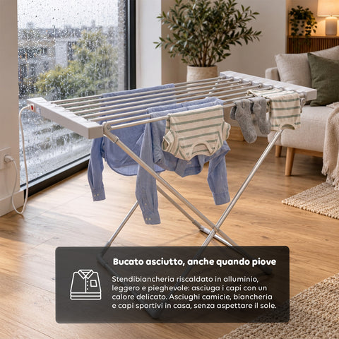 Beheizbarer Aluminium-Wäscheständer – 8 Stangen und faltbares Design