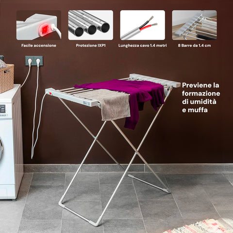 Stendibiancheria Riscaldato in Alluminio – 8 Barre e Design Pieghevole