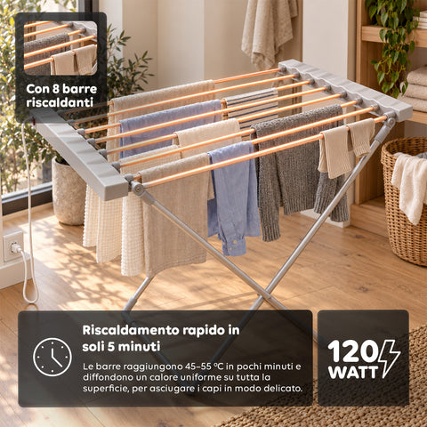 Beheizbarer Aluminium-Wäscheständer – 8 Stangen und faltbares Design