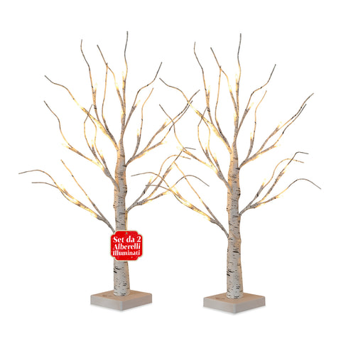 Set mit 2 dekorativen Bäumen mit LED-Beleuchtung – Birkenzweige und realistisches Design