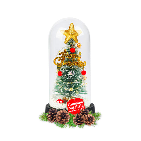 Weihnachtsbaum unter Glasglocke mit LED-Beleuchtung – Illuminierte Weihnachtseleganz