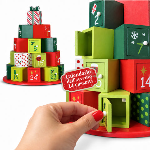 Adventskalender – Baumversion mit Schubladen oder Häuschen mit Aufklebern