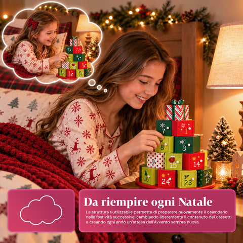 Adventskalender – Baumversion mit Schubladen oder Häuschen mit Aufklebern