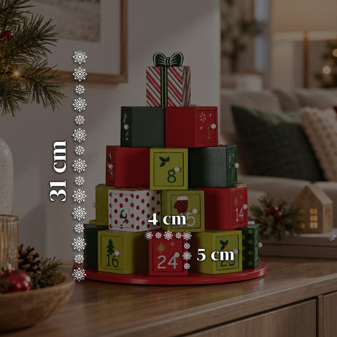 Adventskalender – Baumversion mit Schubladen oder Häuschen mit Aufklebern