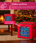 Organizer per 64 Palline di Natale in TNT con Finestra Frontale e Manici 30x30x30 cm
