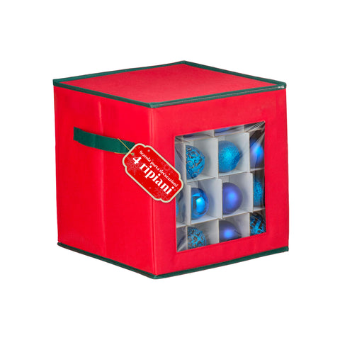 Organizer für 64 Weihnachtsbaumkugeln aus Vliesstoff mit Sichtfenster und Griffen 30x30x30 cm
