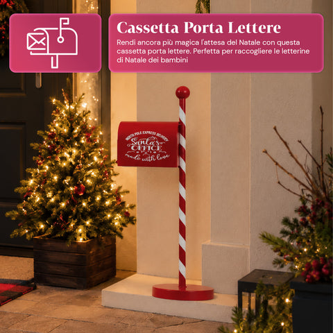 Roter und weißer Weihnachtsbriefkasten H50 cm im amerikanischen Stil