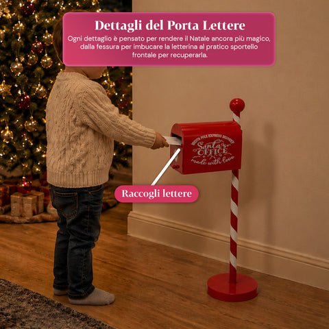 Roter und weißer Weihnachtsbriefkasten H50 cm im amerikanischen Stil