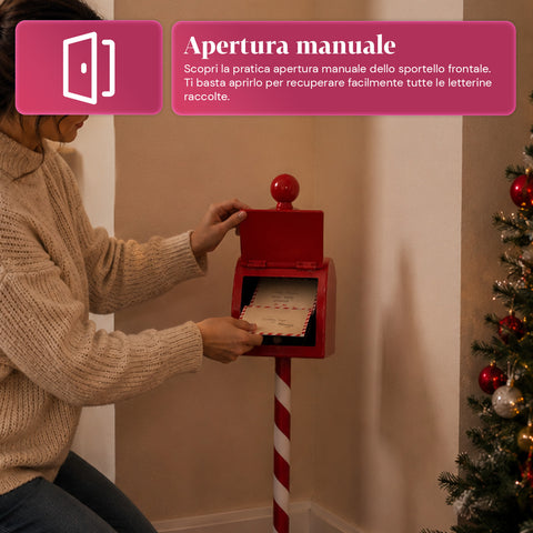 Roter und weißer Weihnachtsbriefkasten H50 cm im amerikanischen Stil
