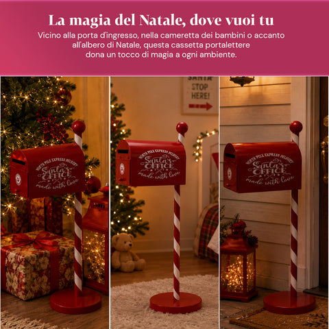 Roter und weißer Weihnachtsbriefkasten H50 cm im amerikanischen Stil