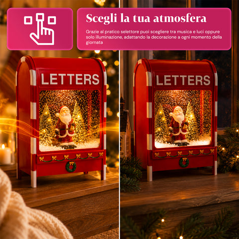 Weihnachtsbriefkasten mit Weihnachtsmann – LED, Musik und Schneeeffekt