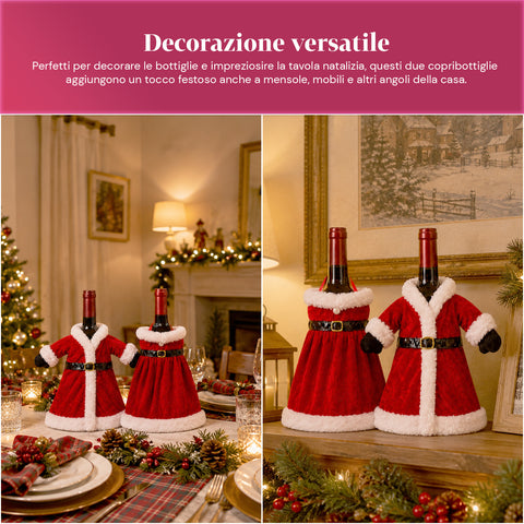 Weihnachts-Flaschenabdeckungen, 2er-Set, Mantel und Kleid mit Gürtel