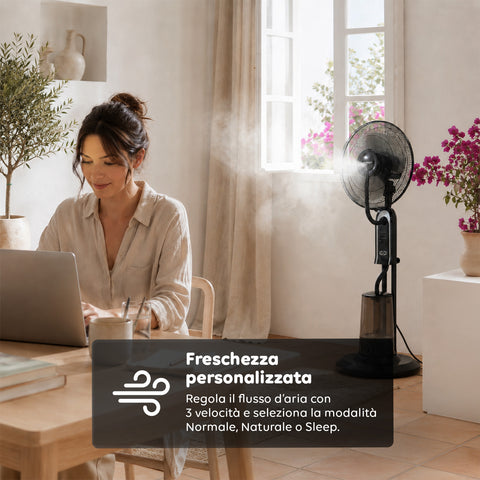 Ventilatore A Piantana Con Nebulizzatore 75W - 3 Velocità e Telecomando