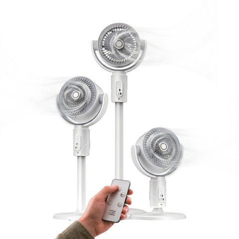 Wiederaufladbarer Standventilator – 3 Höhen, Fernbedienung und Aromatherapie
