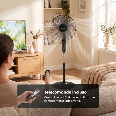 Ventilatore 40W a Piantana 40 cm con Telecomando e Altezza Regolabile fino a 135 cm – 6 Velocità