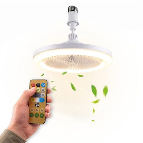 Deckenventilator mit dimmbarer 10W LED-Beleuchtung – 3 Geschwindigkeiten, 4h-Timer und Fernbedienung – 25cm Durchmesser, E27-Fassung, 55W Leistung – Warmes, natürliches und kaltes Licht – Geräuscharm