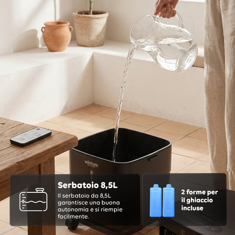 Raffrescatore Evaporativo 8,5L con Telecomando – Display LED Touch, 3 Velocità, Timer 7h e 80W