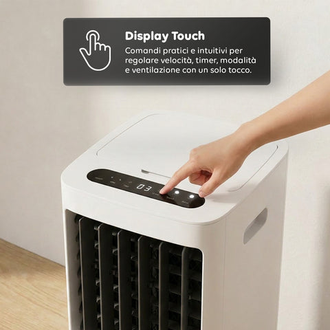 Raffrescatore Evaporativo 8,5L con Telecomando – Display LED Touch, 3 Velocità, Timer 7h e 80W