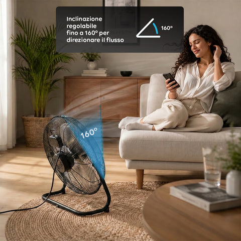 Ventilatore da Terra ø 40cm – Inclinabile, Potenza 65W e Pale in Metallo