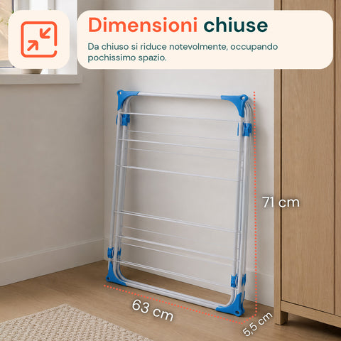 Stendibiancheria in Acciaio 61x44x138cm – Verticale, 4 Ganci e Pieghevole
