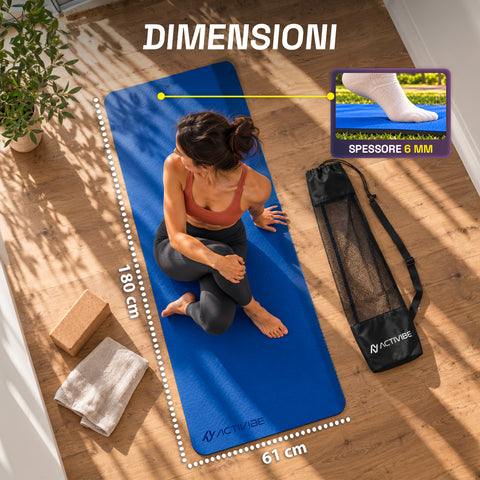 Rutschfeste Yogamatte aus 6 mm TPE, beidseitig verwendbar, mit Schultergurt