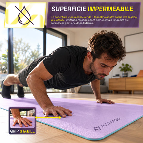Rutschfeste Yogamatte aus 6 mm TPE, beidseitig verwendbar, mit Schultergurt