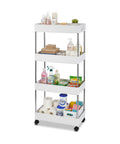 Carrello Multiuso Salvaspazio Bianco a 4 Livelli per Cucina e Bagno con Ganci